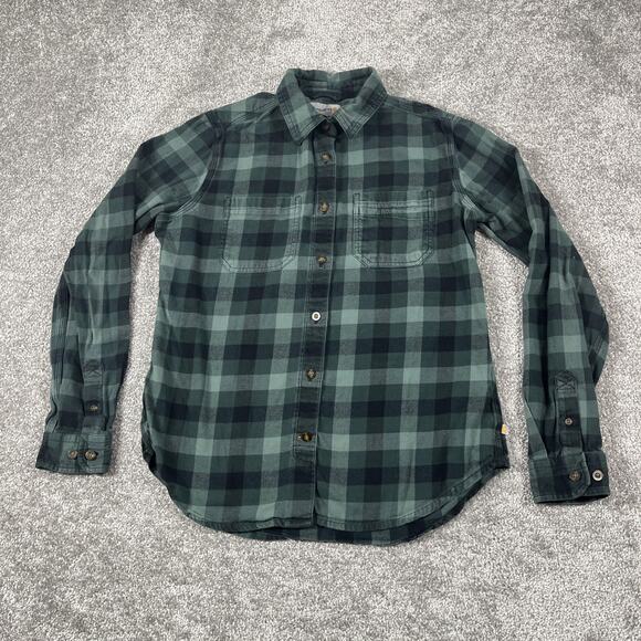 Carhartt Flannel Shirt Womens Small Gingham Plaid Button Up Outdoors Fall Green - Picture 2 of 10